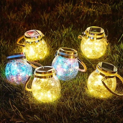 كريكل LED مصابيح الشمسية البلاط الزجاجية المعلقة مصابيح تمني عيد الميلاد مصابيح الجرة الماسون
